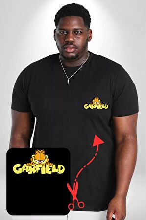 Garfield Siyah Büyük Beden Kadın Basic Minimal Baskılı Tişört