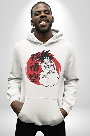 Drogon Ball Goku Anime Kadın Erkek  Beyaz Kapüşonlu Sweatshirt Hoodie