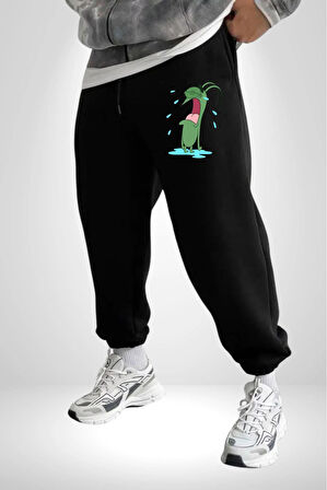 Plankton SpongeBob 3 İplik Erkek Baskılı Siyah Eşofman Altı