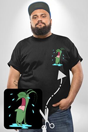 Plankton SpongeBob Siyah Büyük Beden Kadın Basic Minimal Baskılı Tişört
