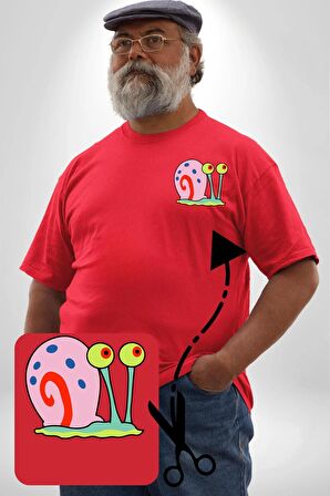 Sunger Bob Gary Salyangoz Kırmızı Büyük Beden Kadın Basic Minimal Baskılı Tişört