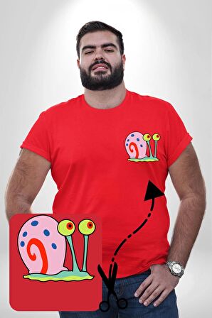 Sunger Bob Gary Salyangoz Kırmızı Büyük Beden Kadın Basic Minimal Baskılı Tişört