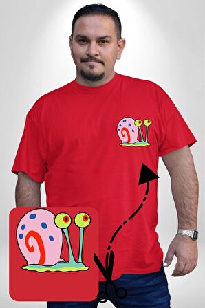 Sunger Bob Gary Salyangoz Kırmızı Büyük Beden Kadın Basic Minimal Baskılı Tişört