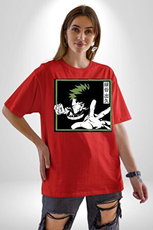 My Hero Academia  Dabi Anime  Pamuklu Bisiklet Yaka Kadın Erkek Oversize Boyfriend Dijital Baskılı Kırmızı T-shirt