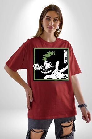 My Hero Academia  Dabi Anime  Pamuklu Bisiklet Yaka Kadın Erkek Oversize Boyfriend Dijital Baskılı Kırmızı T-shirt