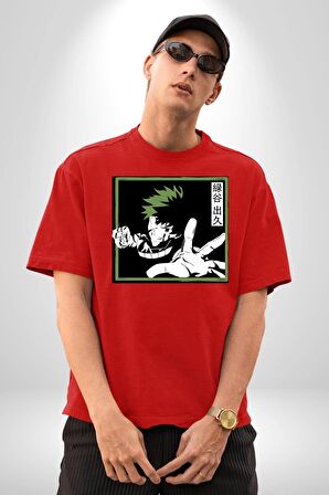 My Hero Academia  Dabi Anime  Pamuklu Bisiklet Yaka Kadın Erkek Oversize Boyfriend Dijital Baskılı Kırmızı T-shirt