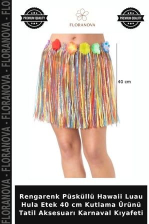 Rengarenk Püsküllü Hawaii Luau Hula Etek 40 cm Kutlama Ürünü Tatil Aksesuarı Karnaval Kıyafeti