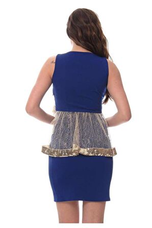 Mavi Pul Detaylı Kısa Abiye F11-115385