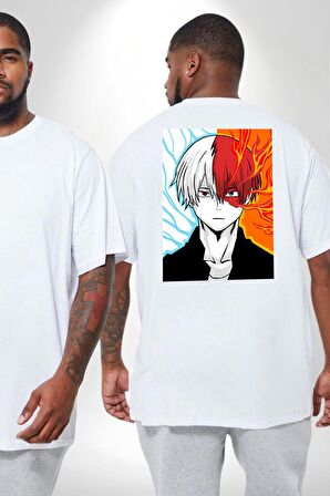 My Hero Academia Boku Anime  Büyük Beden Beyaz Tişört Kadın Erkek Ünisex Sırt Baskılı