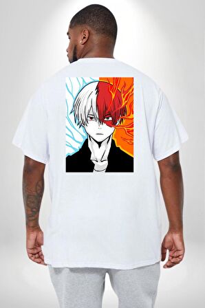 My Hero Academia Boku Anime  Büyük Beden Beyaz Tişört Kadın Erkek Ünisex Sırt Baskılı