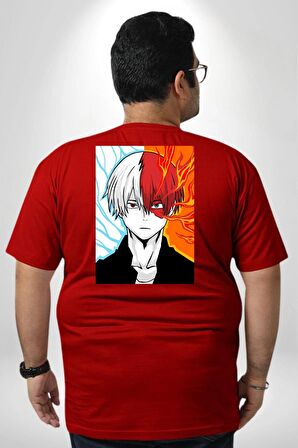 My Hero Academia Boku Anime  Büyük Beden Kırmızı Tişört Kadın Erkek Ünisex Sırt Baskılı