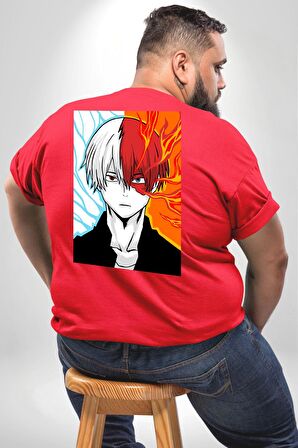 My Hero Academia Boku Anime  Büyük Beden Kırmızı Tişört Kadın Erkek Ünisex Sırt Baskılı