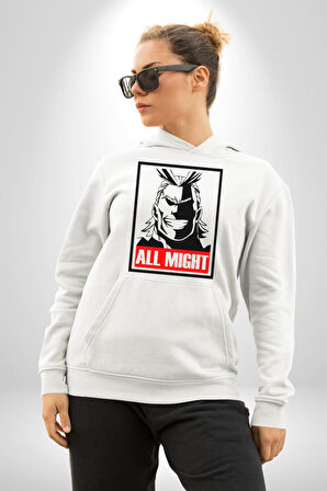 All Might Lahramanlık Akademim Anime Kadın Erkek  Beyaz Kapüşonlu Sweatshirt Hoodie