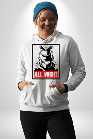 All Might Lahramanlık Akademim Anime Kadın Erkek  Beyaz Kapüşonlu Sweatshirt Hoodie