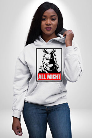 All Might Lahramanlık Akademim Anime Kadın Erkek  Beyaz Kapüşonlu Sweatshirt Hoodie