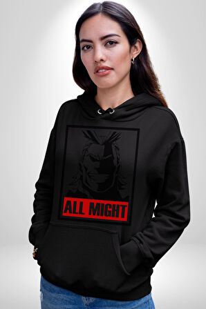 All Might Lahramanlık Akademim Anime Kadın Erkek  Siyah Kapüşonlu Sweatshirt Hoodie