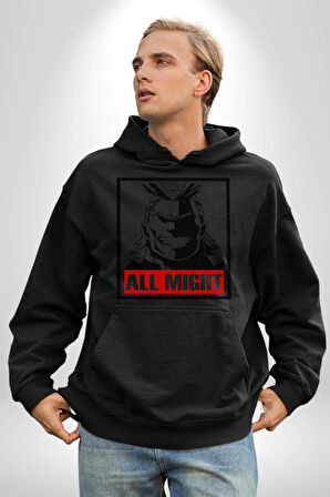 All Might Lahramanlık Akademim Anime Kadın Erkek  Siyah Kapüşonlu Sweatshirt Hoodie