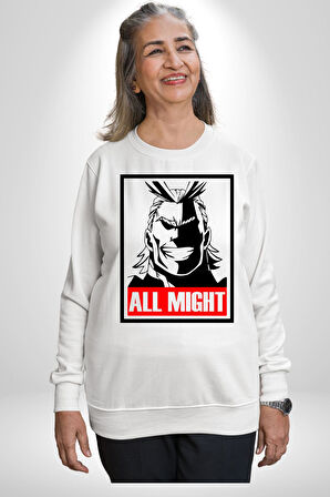All Might Lahramanlık Akademim Anime Kadın Erkek Beyaz Sweatshirt 