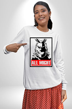 All Might Lahramanlık Akademim Anime Kadın Erkek Beyaz Sweatshirt 