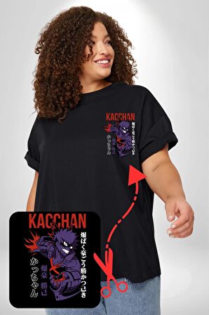 Kasuki Bakugo Anime  Siyah Büyük Beden Kadın Basic Minimal Baskılı Tişört