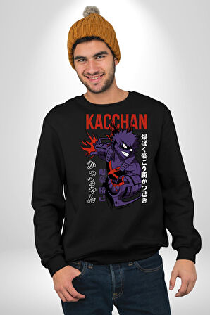 Kasuki Bakugo Anime  Kadın Erkek Siyah Sweatshirt 