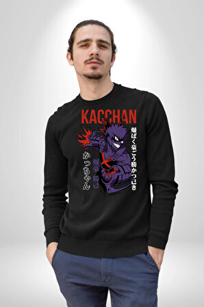 Kasuki Bakugo Anime  Kadın Erkek Siyah Sweatshirt 