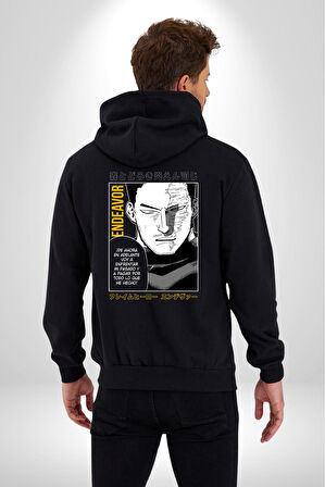 Enji Todoroki Manga Kadın Erkek Siyah Kapüşonlu Fermuarlı Baskılı Hırka Sweatshirt