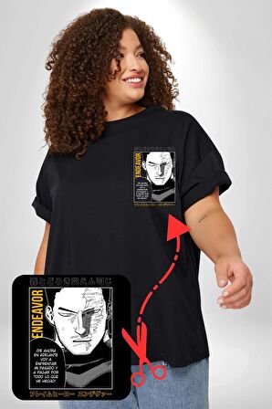 Enji Todoroki Manga Siyah Büyük Beden Kadın Basic Minimal Baskılı Tişört