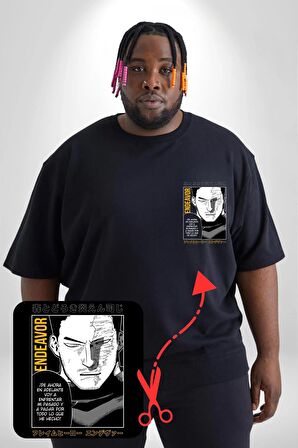 Enji Todoroki Manga Siyah Büyük Beden Kadın Basic Minimal Baskılı Tişört