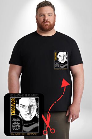 Enji Todoroki Manga Siyah Büyük Beden Kadın Basic Minimal Baskılı Tişört