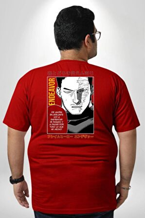 Enji Todoroki Manga Büyük Beden Kırmızı Tişört Kadın Erkek Ünisex Sırt Baskılı