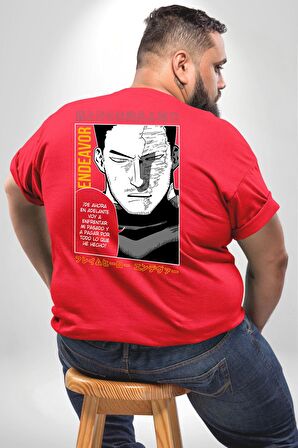 Enji Todoroki Manga Büyük Beden Kırmızı Tişört Kadın Erkek Ünisex Sırt Baskılı