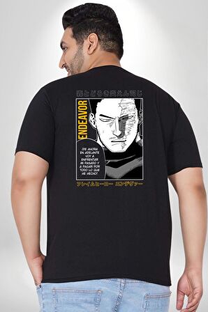 Enji Todoroki Manga Büyük Beden Siyah Tişört Kadın Erkek Ünisex Sırt Baskılı