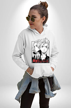 Tokyo İntikamcıları Anime Tokyo Revengers Kadın Erkek  Beyaz Kapüşonlu Sweatshirt Hoodie
