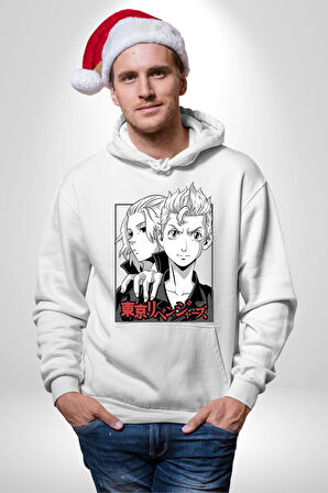Tokyo İntikamcıları Anime Tokyo Revengers Kadın Erkek  Beyaz Kapüşonlu Sweatshirt Hoodie