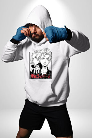 Tokyo İntikamcıları Anime Tokyo Revengers Kadın Erkek  Beyaz Kapüşonlu Sweatshirt Hoodie
