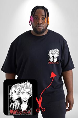 Tokyo İntikamcıları Anime Tokyo Revengers Siyah Büyük Beden Kadın Basic Minimal Baskılı Tişört