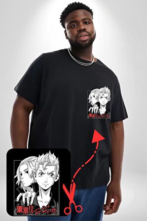 Tokyo İntikamcıları Anime Tokyo Revengers Siyah Büyük Beden Kadın Basic Minimal Baskılı Tişört