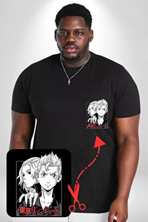 Tokyo İntikamcıları Anime Tokyo Revengers Siyah Büyük Beden Kadın Basic Minimal Baskılı Tişört