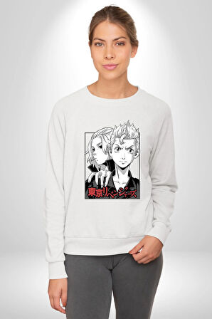 Tokyo İntikamcıları Anime Tokyo Revengers Kadın Erkek Beyaz Sweatshirt 