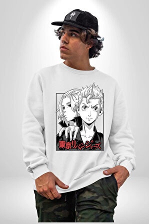Tokyo İntikamcıları Anime Tokyo Revengers Kadın Erkek Beyaz Sweatshirt 