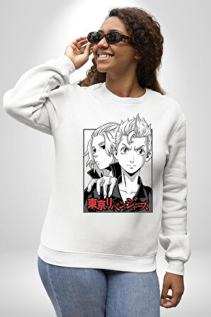 Tokyo İntikamcıları Anime Tokyo Revengers Kadın Erkek Beyaz Sweatshirt 