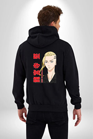 Ken Ryugujı Anime Tokyo İntikamcıları Kadın Erkek Siyah Kapüşonlu Fermuarlı Baskılı Hırka Sweatshirt