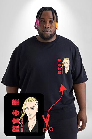 Ken Ryugujı Anime Tokyo İntikamcıları Siyah Büyük Beden Kadın Basic Minimal Baskılı Tişört
