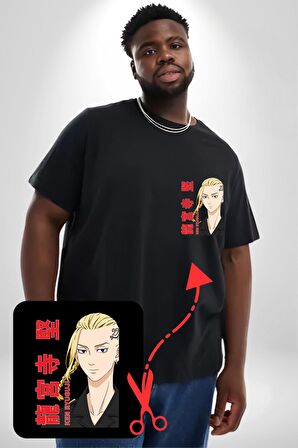 Ken Ryugujı Anime Tokyo İntikamcıları Siyah Büyük Beden Kadın Basic Minimal Baskılı Tişört