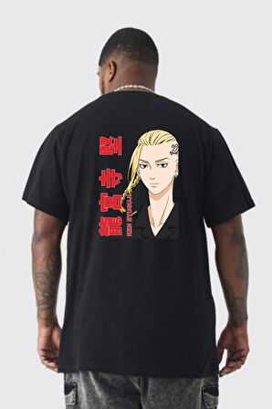 Ken Ryugujı Anime Tokyo İntikamcıları Büyük Beden Siyah Tişört Kadın Erkek Ünisex Sırt Baskılı