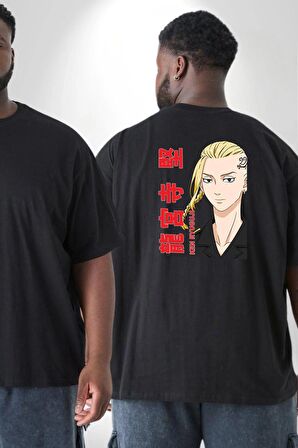 Ken Ryugujı Anime Tokyo İntikamcıları Büyük Beden Siyah Tişört Kadın Erkek Ünisex Sırt Baskılı