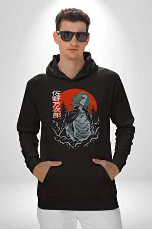 Tokyo Revengers Mikey Red Moon Kadın Erkek  Siyah Kapüşonlu Sweatshirt Hoodie