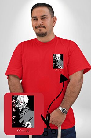 Kaneki Ken Kuma Japon Anime Şeytan Kırmızı Büyük Beden Kadın Basic Minimal Baskılı Tişört