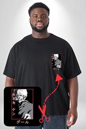 Kaneki Ken Kuma Japon Anime Şeytan Siyah Büyük Beden Kadın Basic Minimal Baskılı Tişört